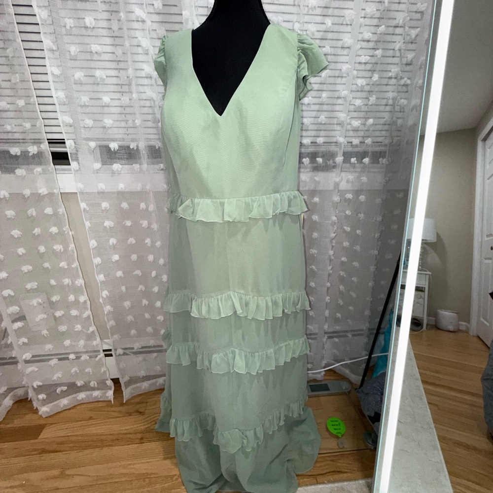 Revelry sage green* Ruffle Maxi Dress bridesmaid dress size 18